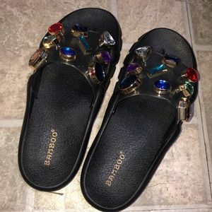 Jeweled Black Sole Sandals 💙💜